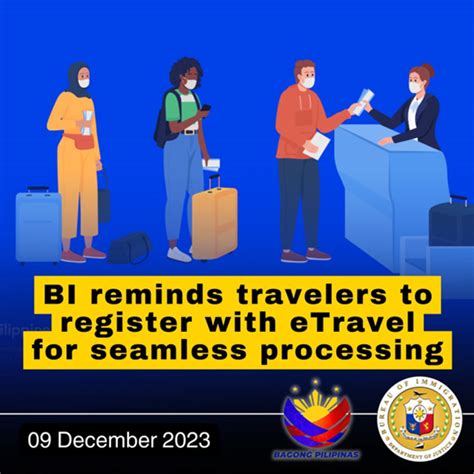 etravel.gov.ph requirements|BI reminds travelers to register with eTravel for seamless processing.